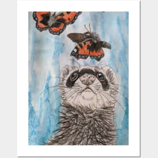 Ferret with butterflies Posters and Art